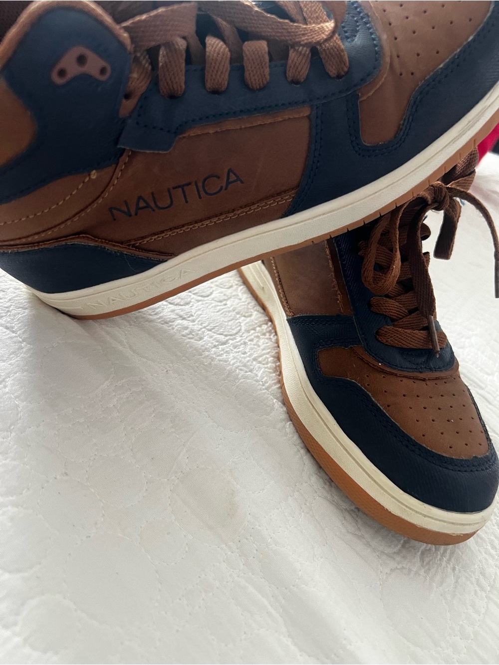Nautica Brown and Navy Leather Low-Top Sneakers